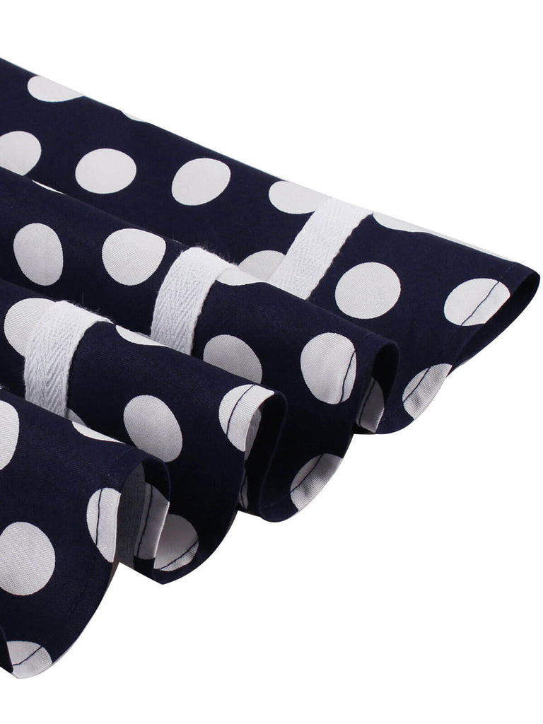 Navy Blue 1950s Polka Dots Lapel Dress