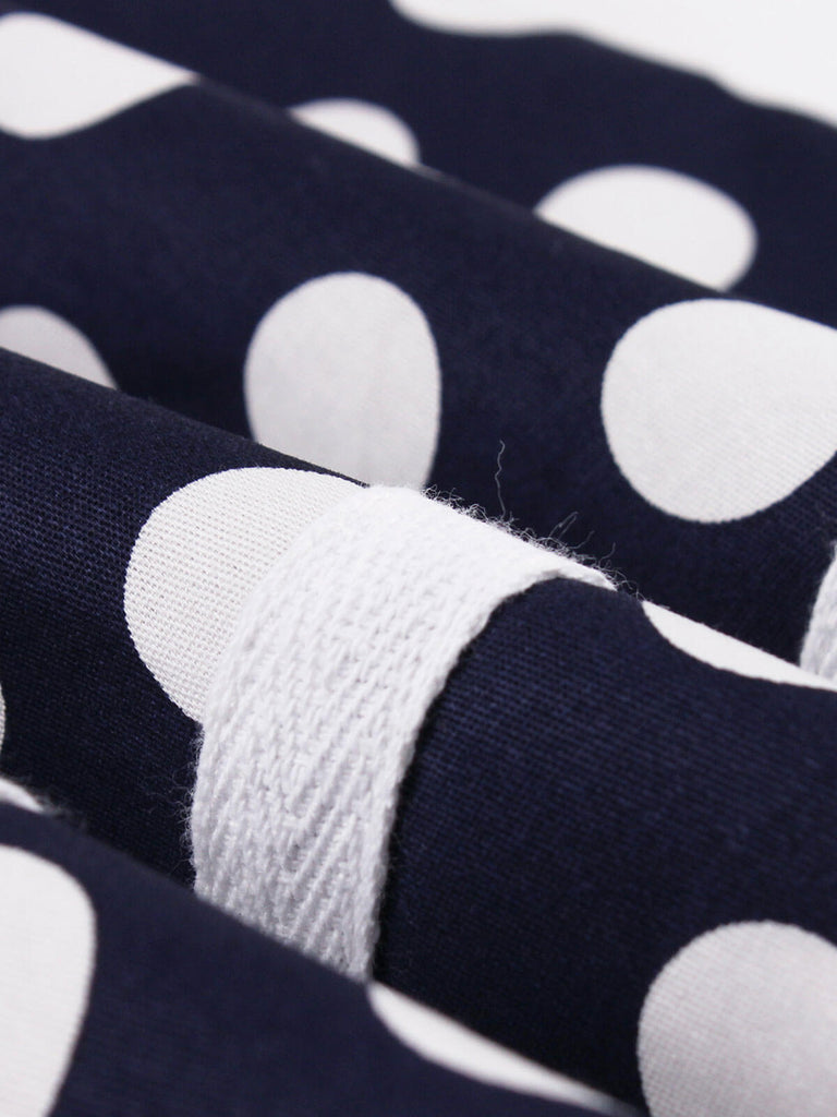 Navy Blue 1950s Polka Dots Lapel Dress