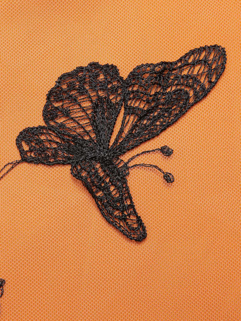 Black & Orange 1950s 3D Butterfly Cloak Dress