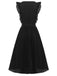 Black 1940s Solid Flying Sleeve Pleated Dress