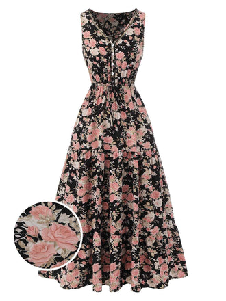1930s V-Neck Floral Sleeveless Dress