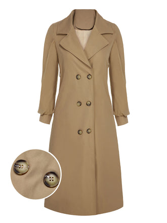 Khaki 1940s Double Breasted Button Trench Coat, vintage coat, retro outerwear - perfect for women who love vintage and retro fashion