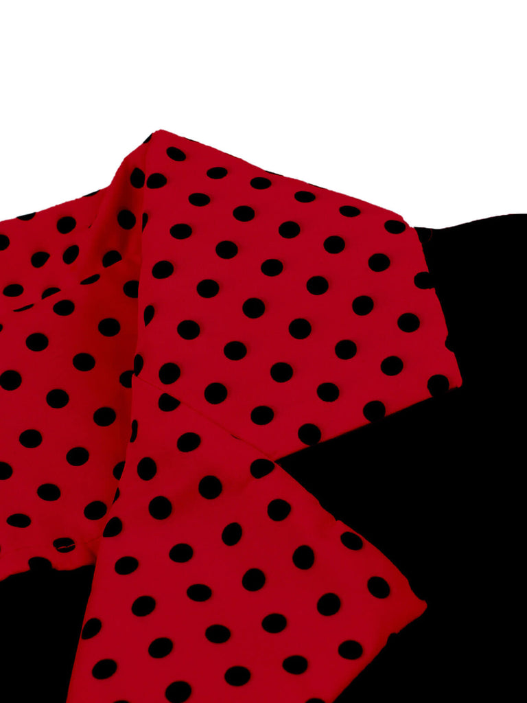 [Plus Size] 1950s Color Block Polka Dots Lapel Dress