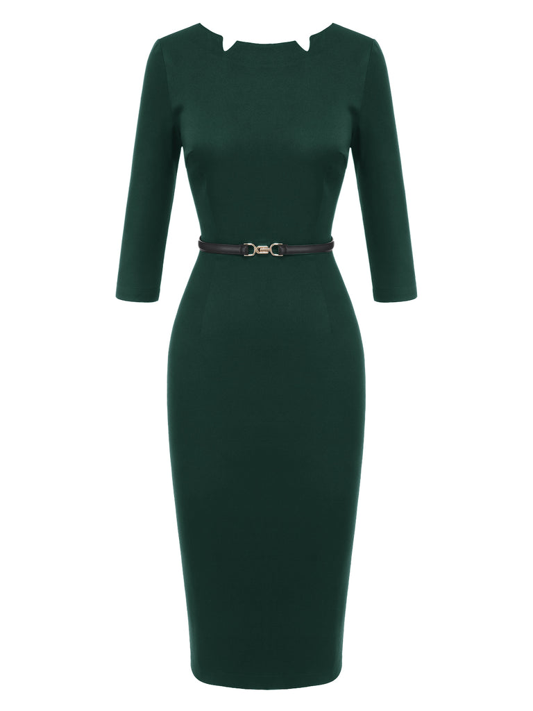 [Pre-Sale] Green 1960s Solid Boat Neck Wrap Dress