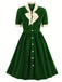 1940s Color Contrast Button Lapel Bow Dress