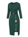 Dark Green 1940s Chinese Style Floral Belt Dress