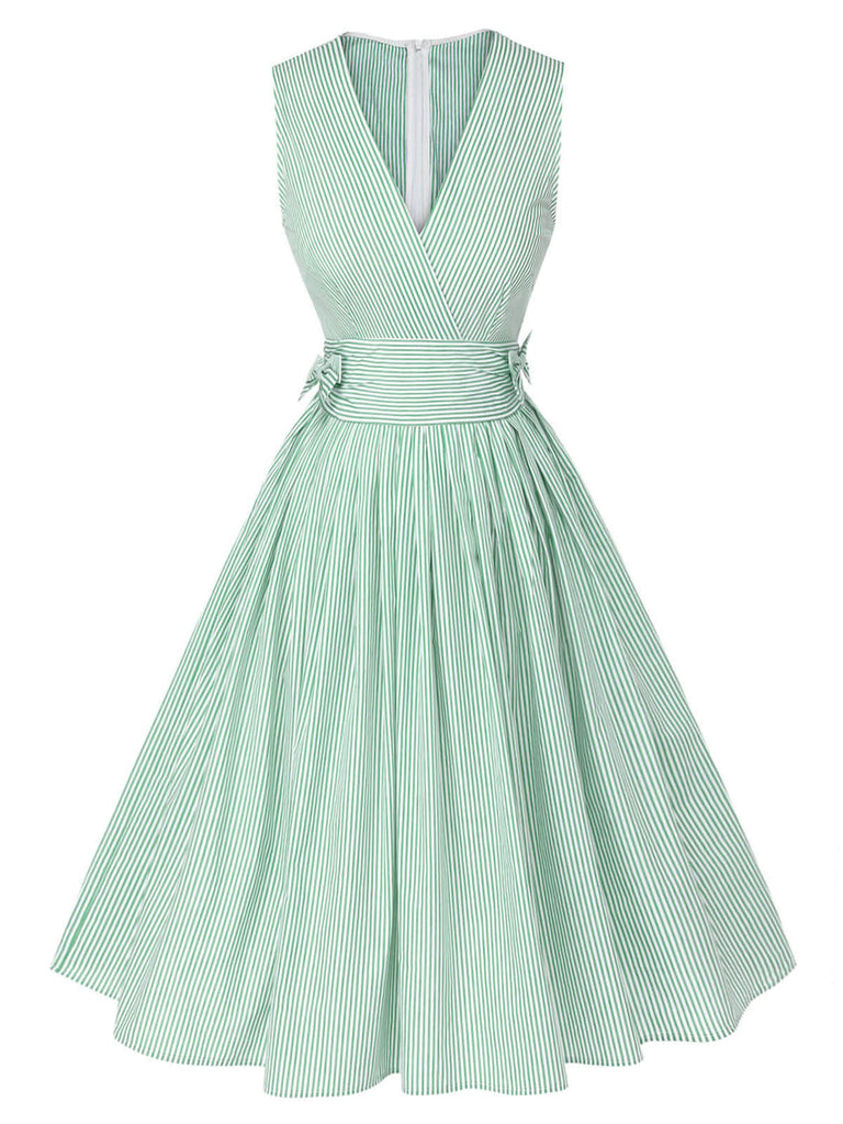 Mint Green 1950s Striped V-Neck Dress