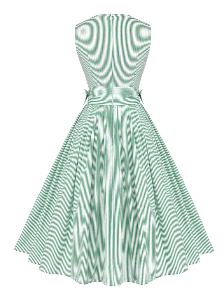 Mint Green 1950s Striped V-Neck Dress