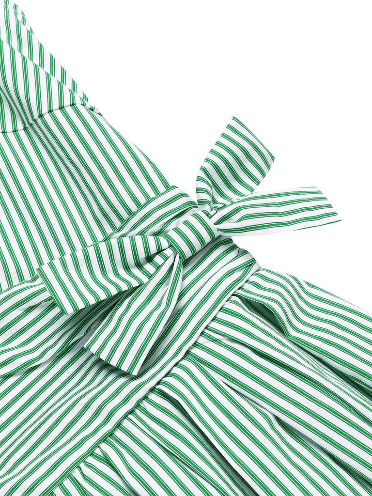 Mint Green 1950s Striped V-Neck Dress