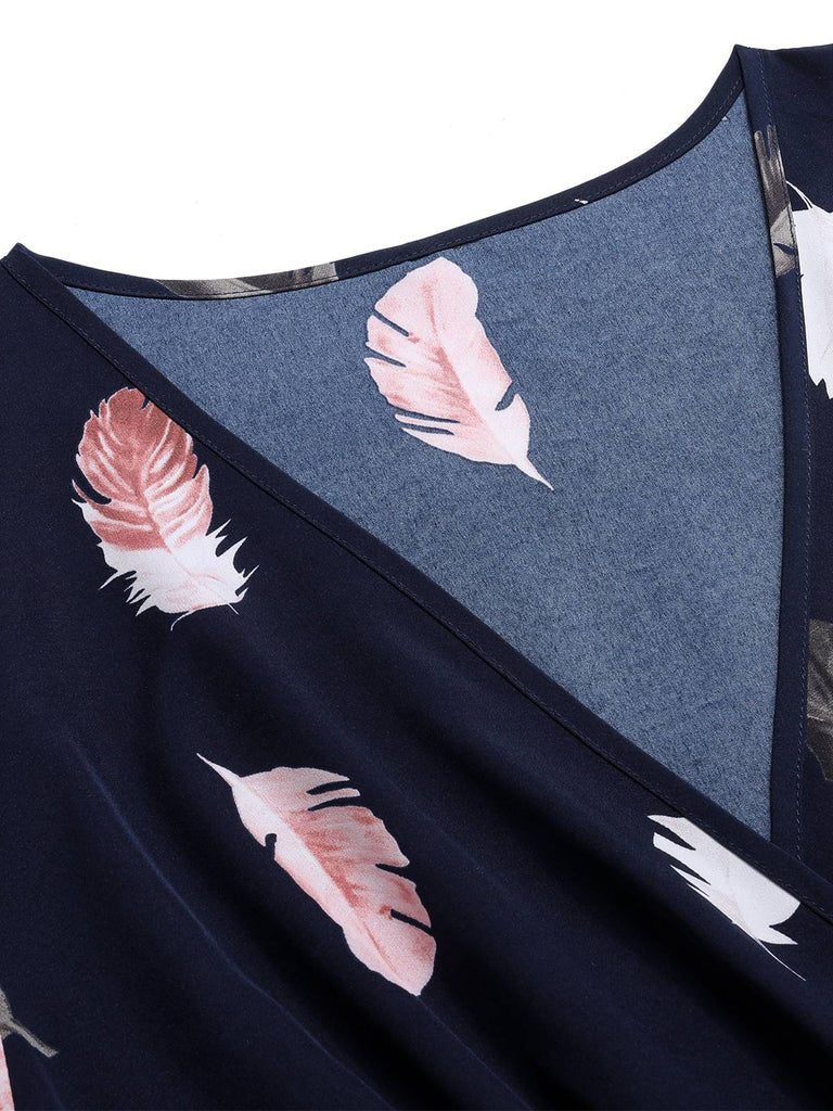 [Plus Size] 1950s V-Neck Feather Waist Dress