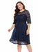 [Plus Size] Blue 1950s Lace Half Sleeves Dress