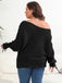 [Plus Size] 1950s Solid Pearl Lace-Up Sleeve One Shoulder Sweater
