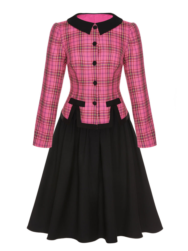 2PCS 1950s Plaids Woven Coat & Solid Skirt