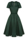 Green 1950s Solid Bow Square Collar Dress