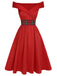 Red 1950s Christmas Plaids Off-Shoulder Dress