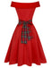 Red 1950s Christmas Plaids Off-Shoulder Dress