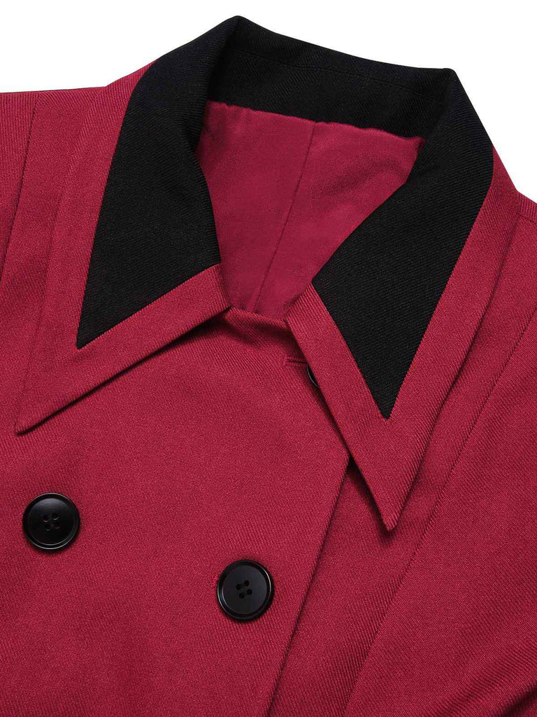 Red 1950s Lapel Double Breasted Coat