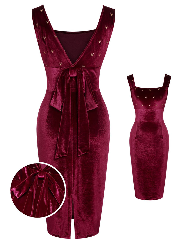 Wine Red 1960s Velvet Elk Bow Dress