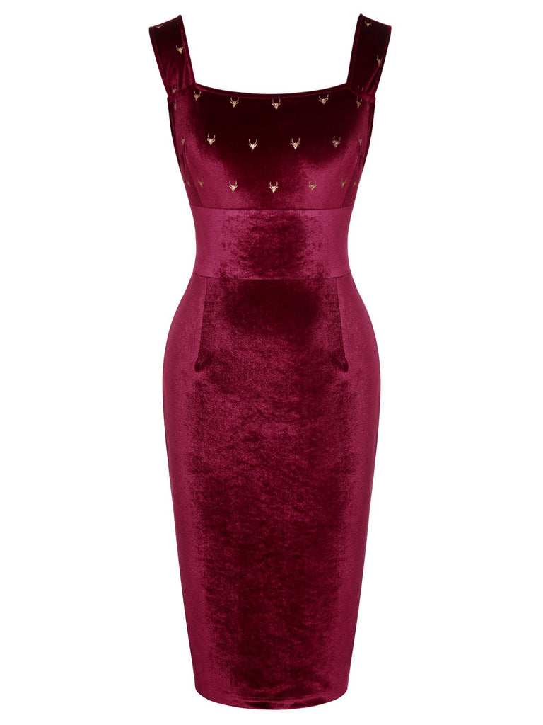 Wine Red 1960s Velvet Elk Bow Dress