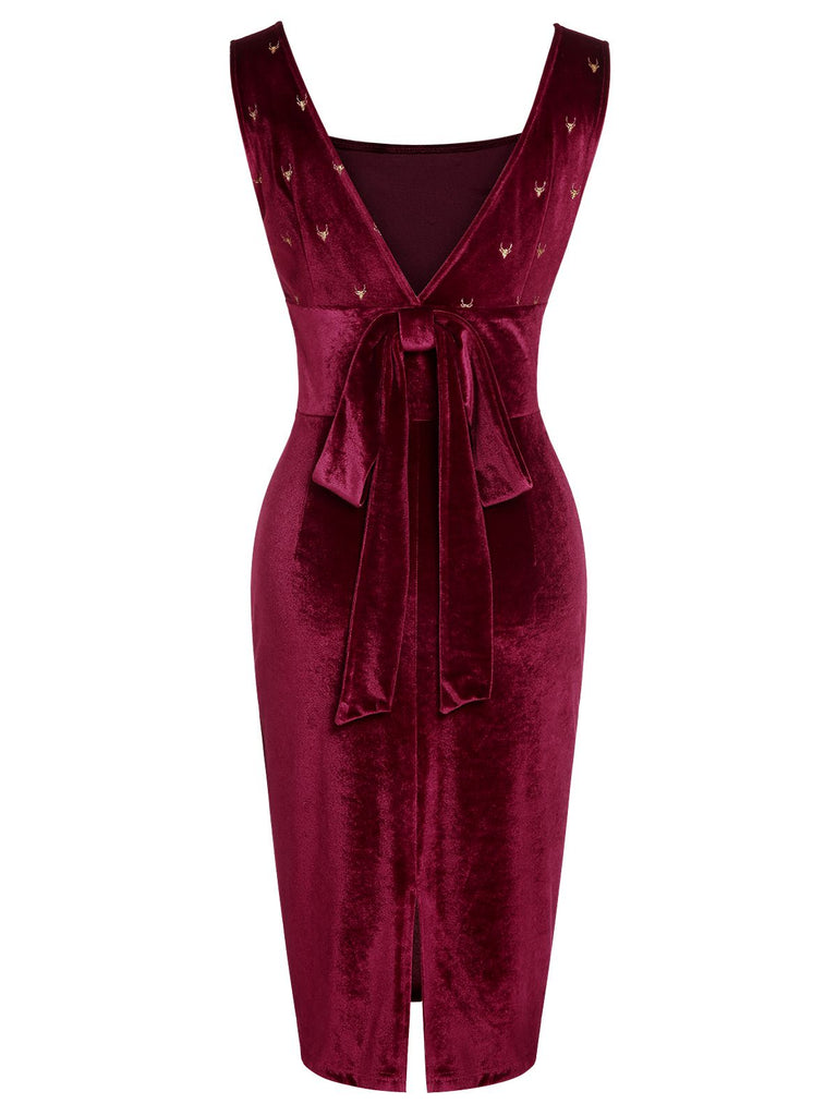 Wine Red 1960s Velvet Elk Bow Dress