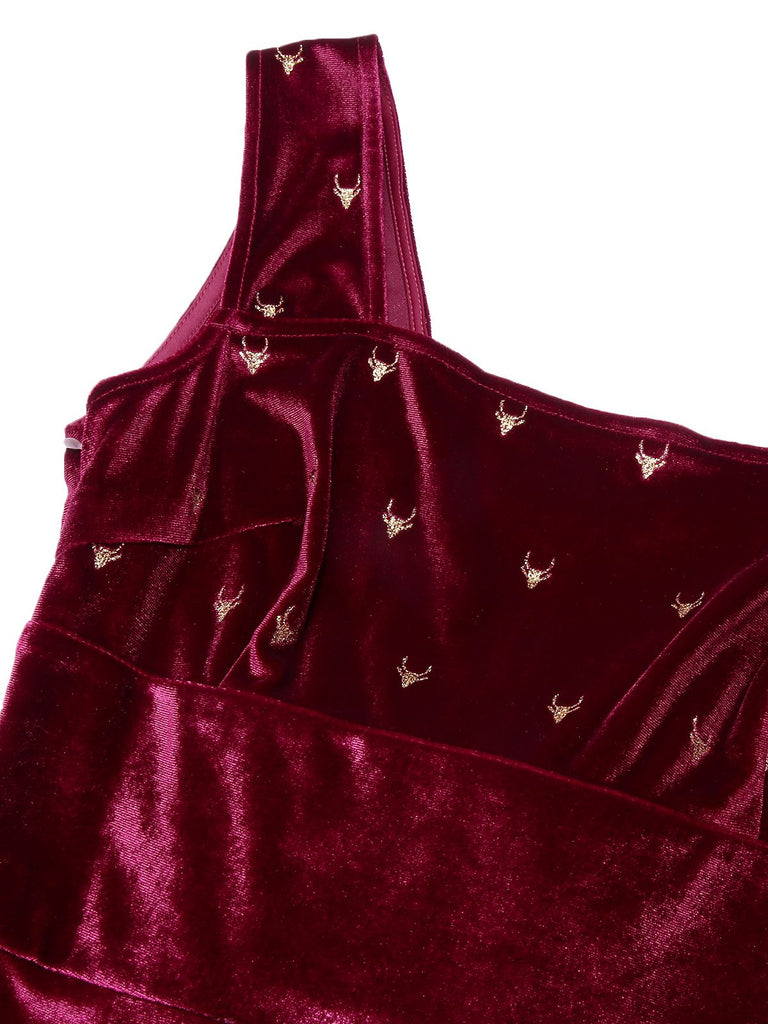 Wine Red 1960s Velvet Elk Bow Dress