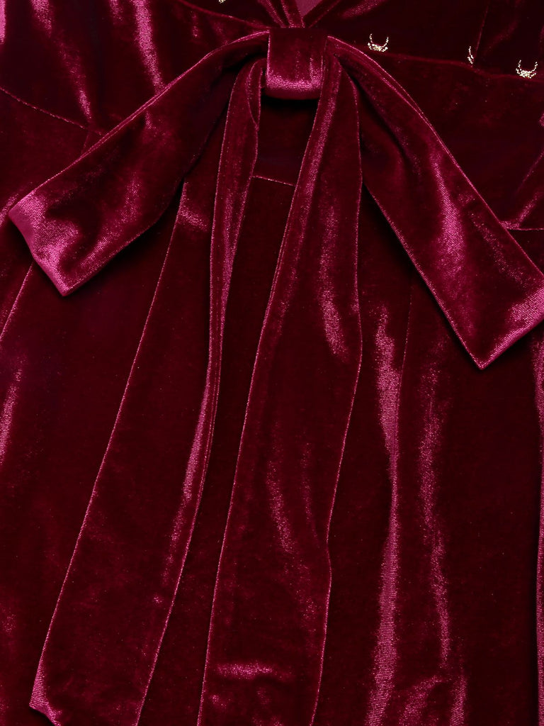 Wine Red 1960s Velvet Elk Bow Dress