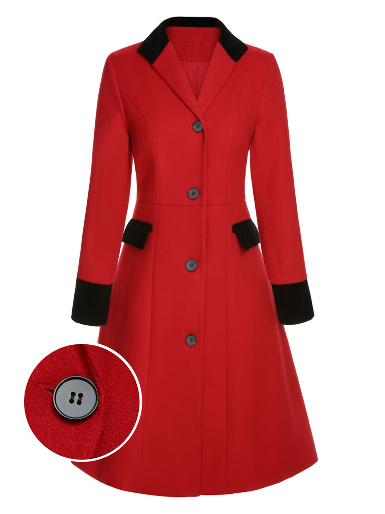 Red & Black 1950s Lapel Button Pocket Coat