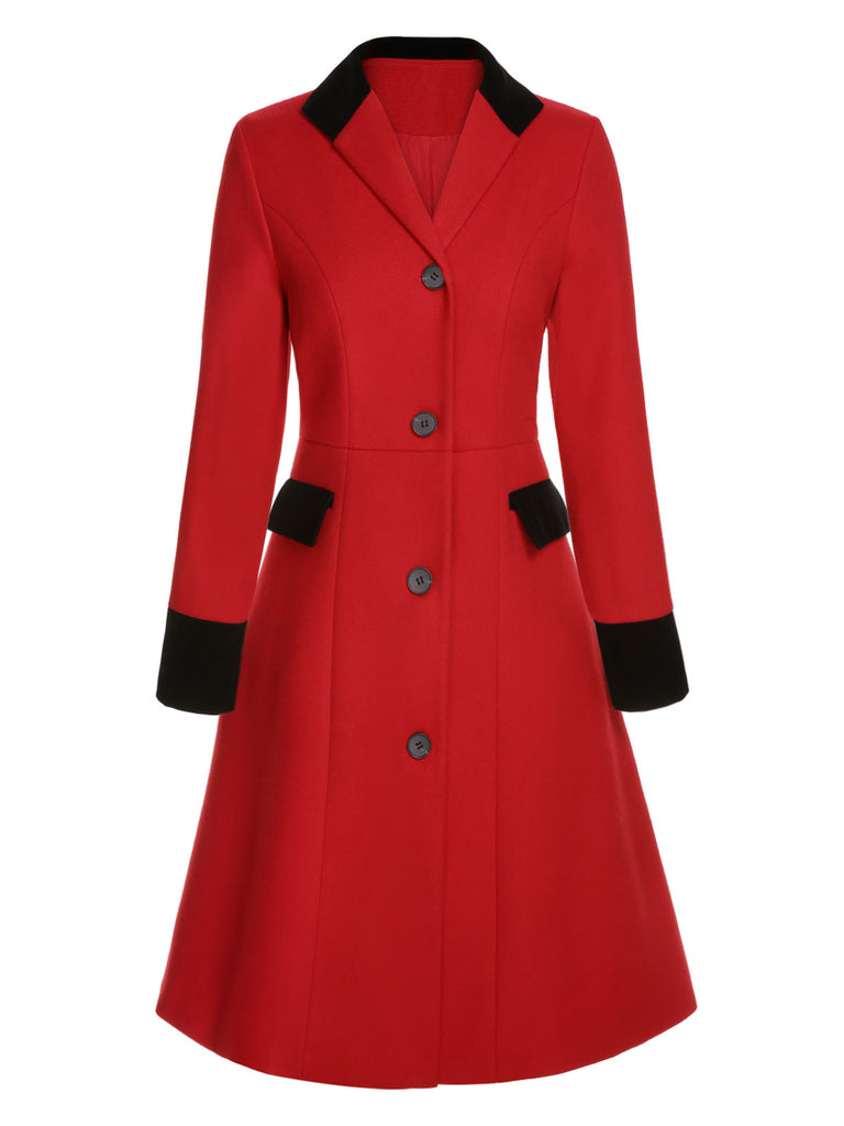 Red & Black 1950s Lapel Button Pocket Coat