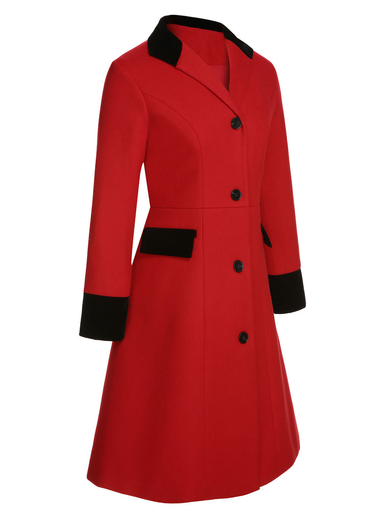 Red & Black 1950s Lapel Button Pocket Coat