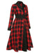 Black&Red 1950s Gingham Plaid Button Lapel Dress