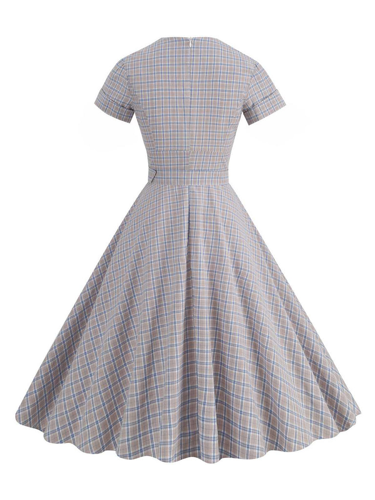 1950s Lapel Plaids Belted Dress