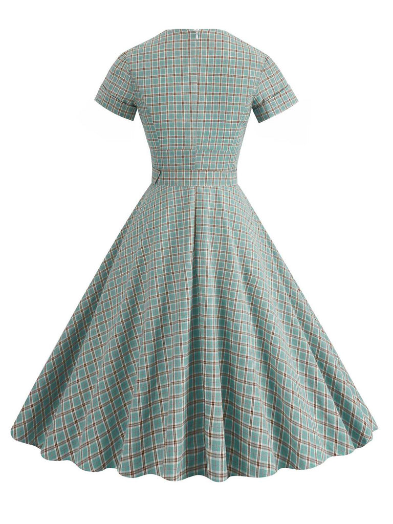 1950s Lapel Plaids Belted Dress