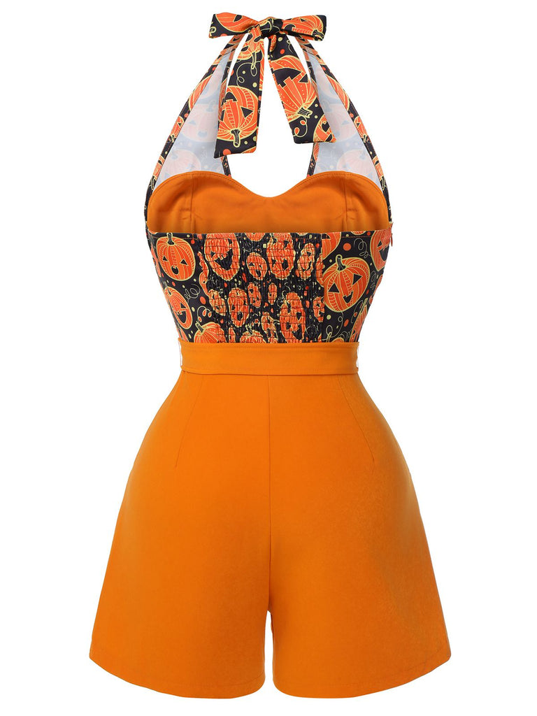 Orange 1950s Halloween Pumpkin Halter Romper