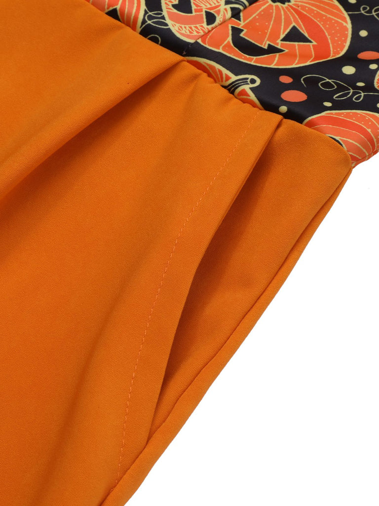 Orange 1950s Halloween Pumpkin Halter Romper