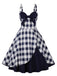 Navy Blue 1950s Plaid Strap Swing Dress
