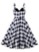 Navy Blue 1950s Plaid Strap Swing Dress