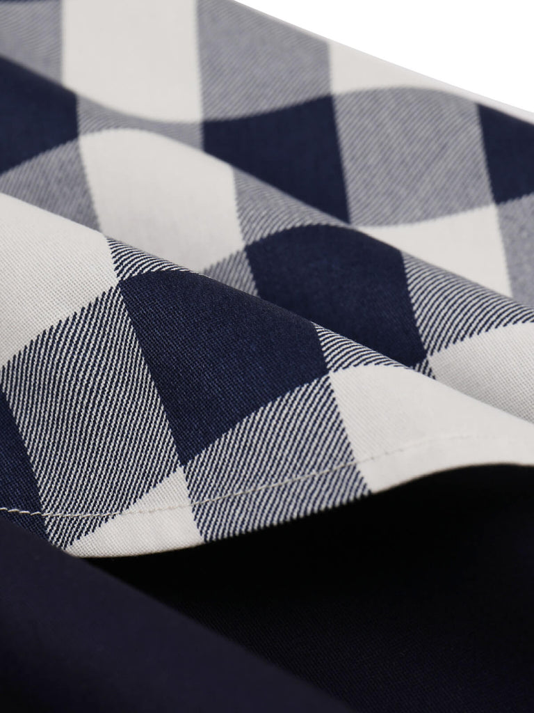 Navy Blue 1950s Plaid Strap Swing Dress