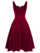 Red 1950s Sweetheart Collar Velvet Strap Dress