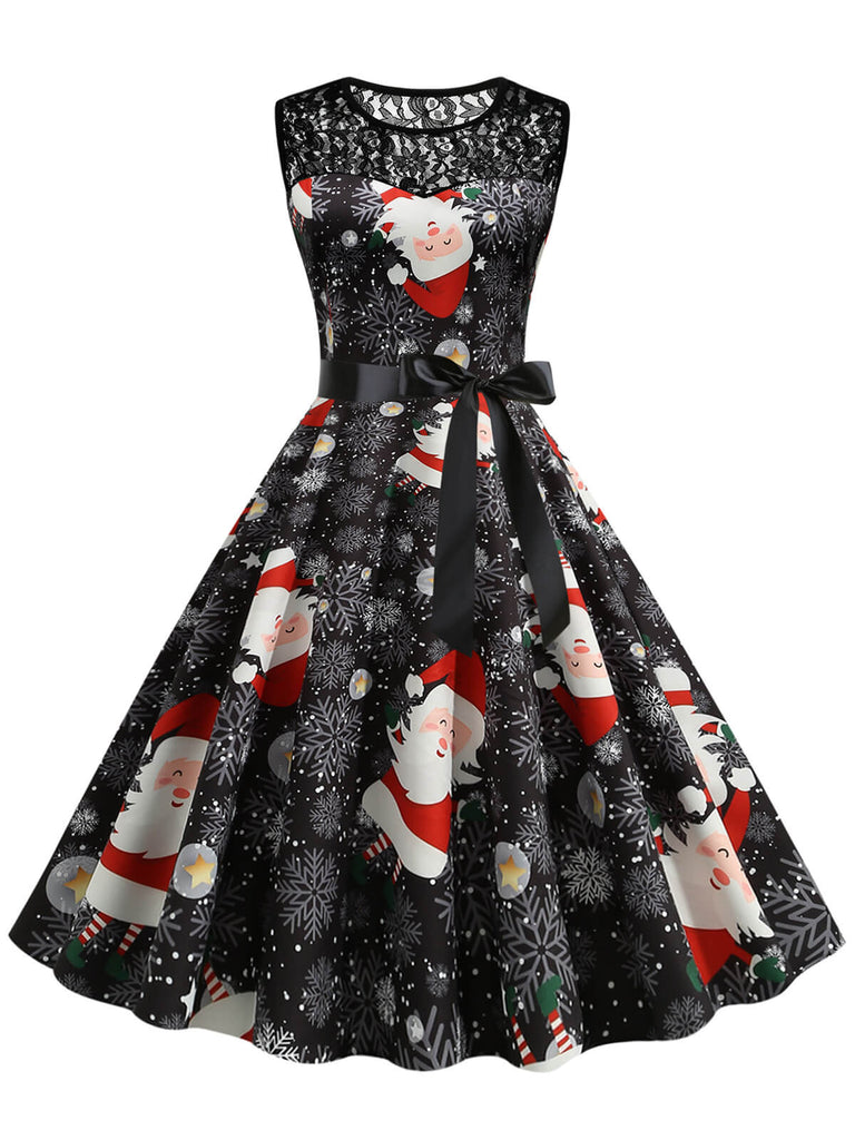 1950s Christmas Santa Claus Lace Patchwork Dress