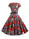 1950s Christmas Print Bow Patchwork Dress
