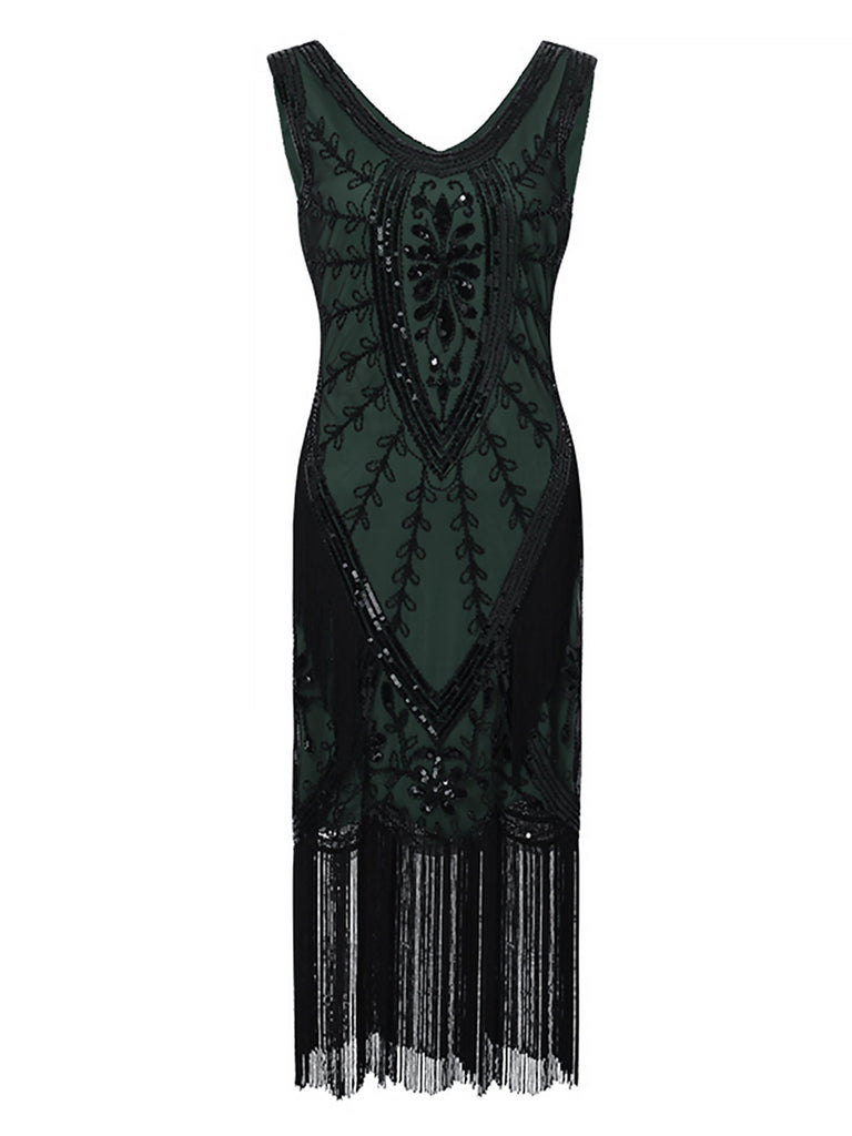 1920s Sequined Fringed Sleeveless Dress