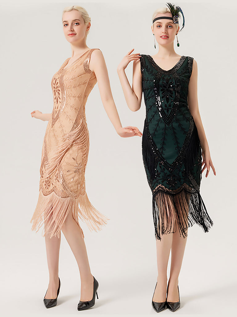 1920s Sequined Fringed Sleeveless Dress