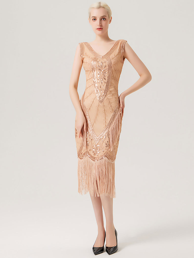 1920s Sequined Fringed Sleeveless Dress