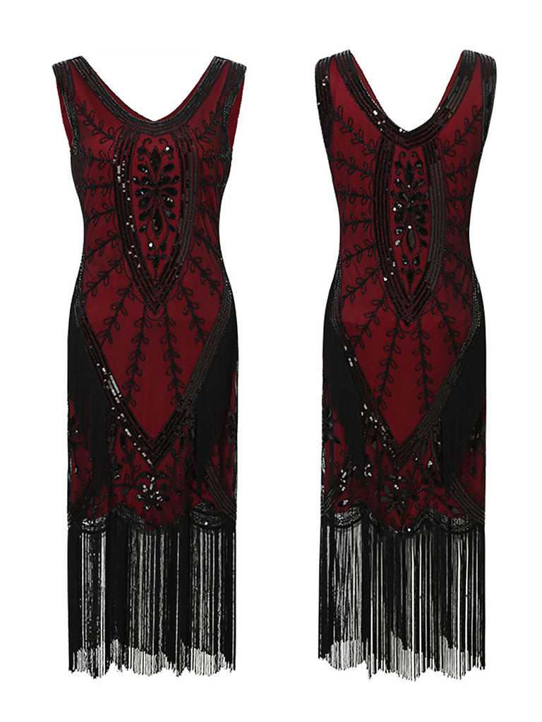 1920s Sequined Fringed Sleeveless Dress