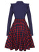 Blue 1950s Long Sleeve Plaid Dress