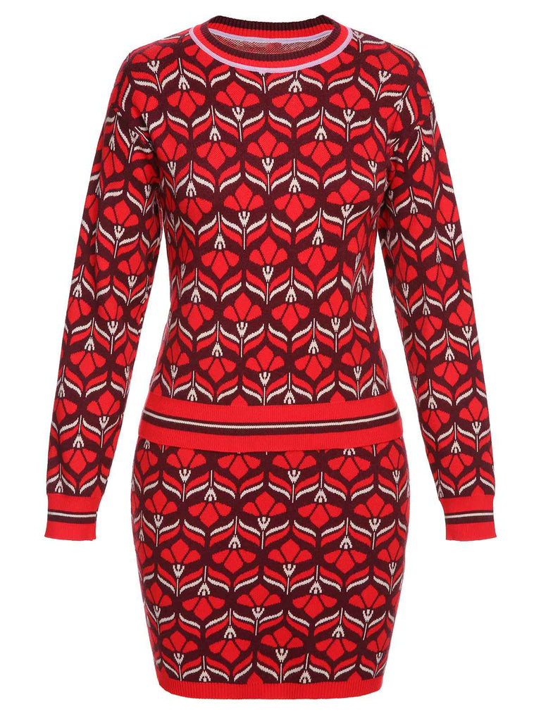 Red 1960s Christmas Jacquard Dress