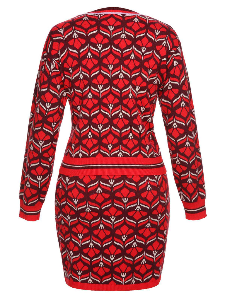 Red 1960s Christmas Jacquard Dress