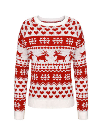 Red&White 1940s Christmas Elk Pullover Sweater