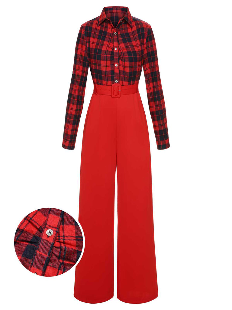 ‍Red 1930s Christmas Plaid Jumpsuit (75% off)