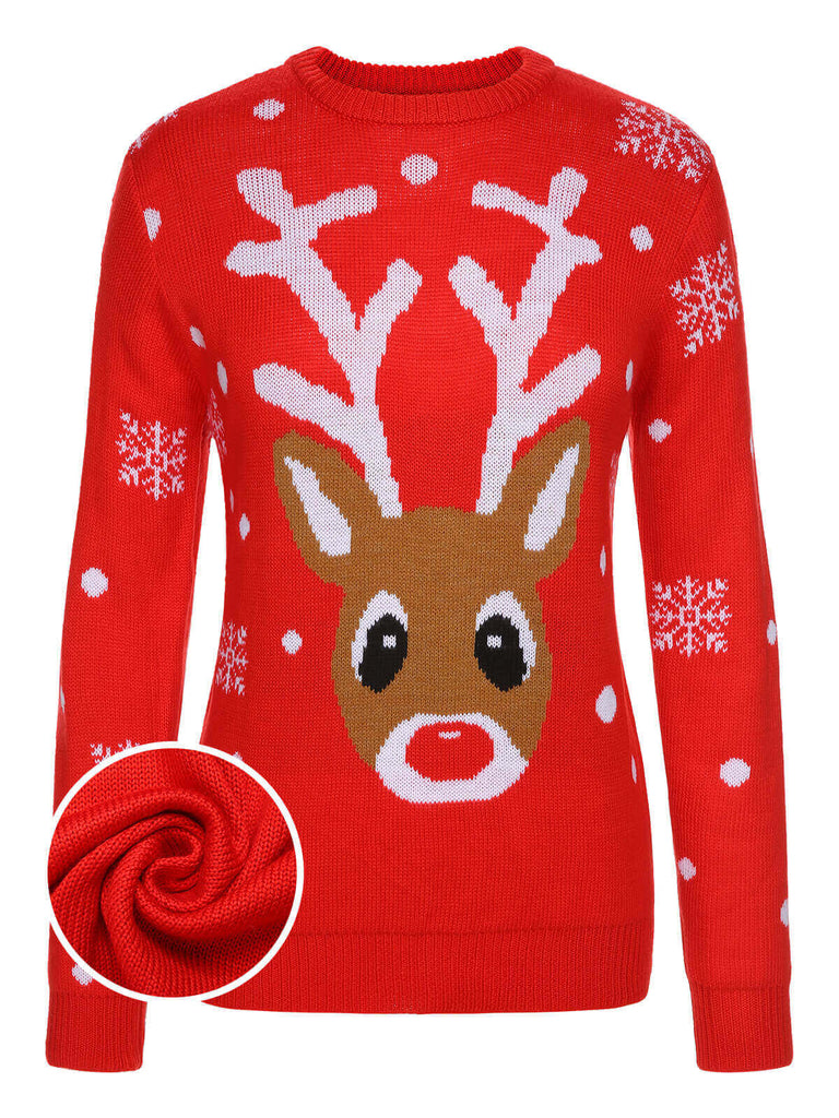 Red 1940s Christmas Reindeer Knit Sweater